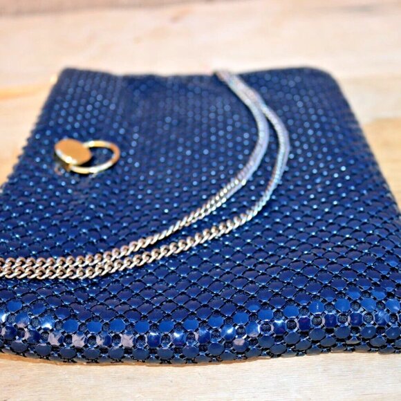 Blue Metal Mesh Handbag Mesh Purse Mesh Evening Clutch Vintage - Picture 3 of 16